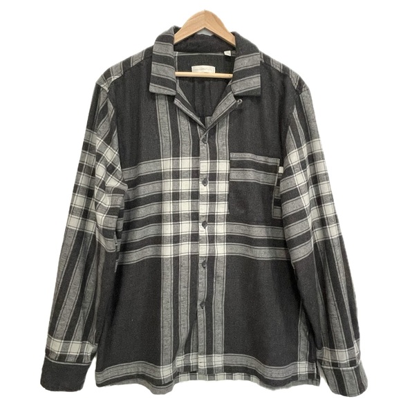 Standard Cloth Flannel Plaid Shirt Mens Size Large Grey Long Sleeve Button Down - Picture 1 of 11